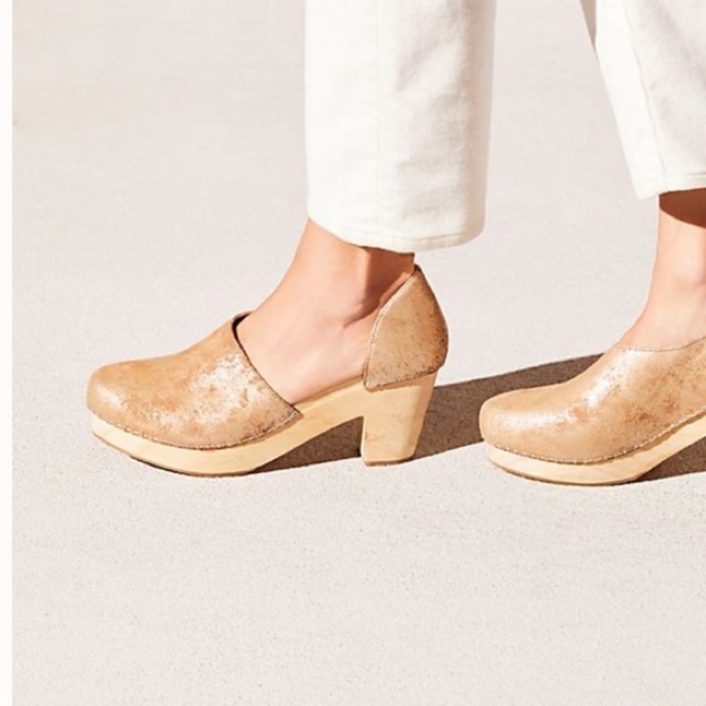 Free People Gold Clogs
